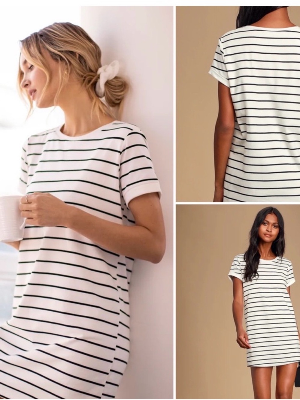 Lulus Cafe Society Black Cream Striped Shirt Dress Size Small